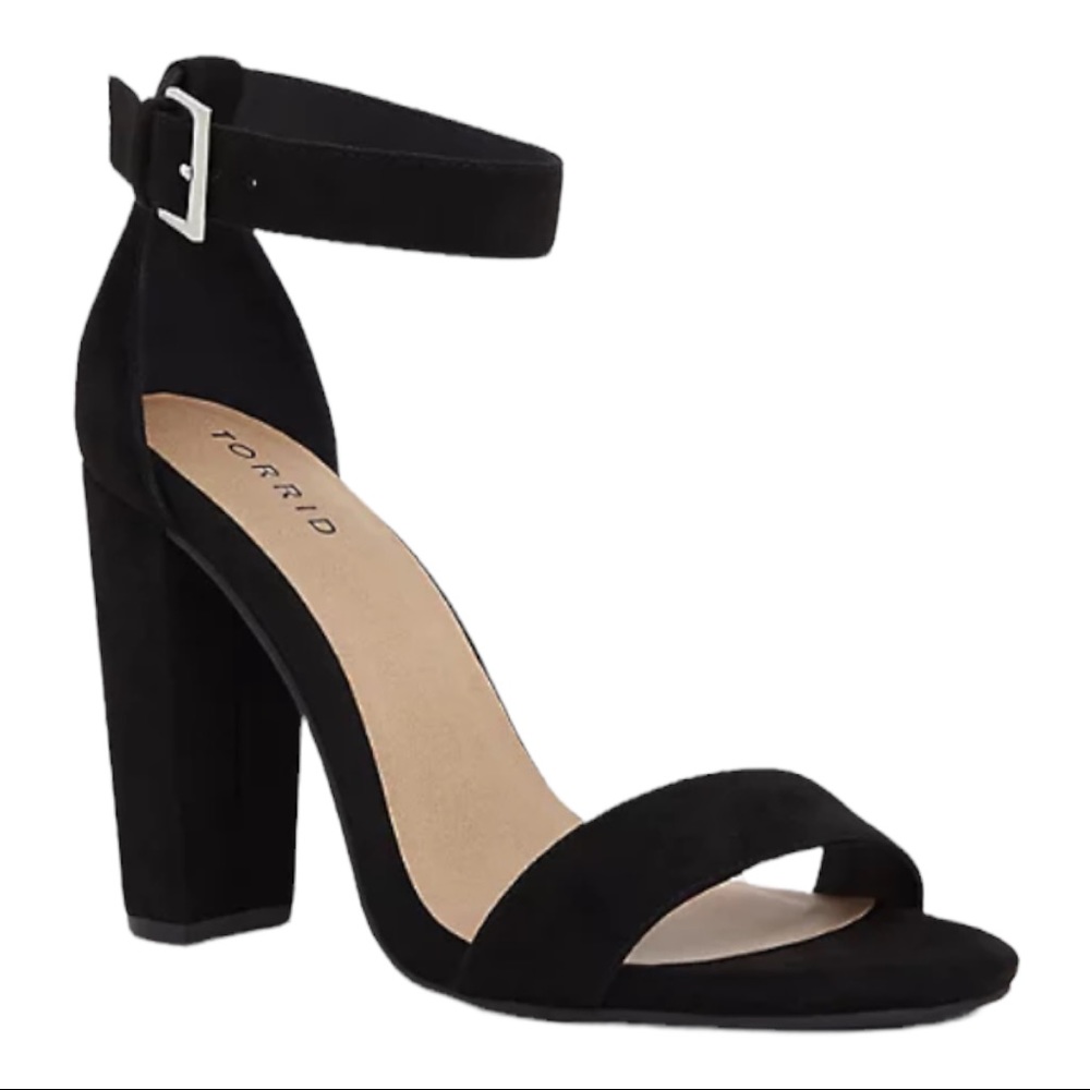 TORRID || BLACK FAUX SUEDE ANKLE STRAP TAPERED HEELS || 12W